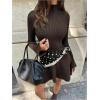 image:imageMakeMeChic Womens Bell Sleeve Sweater Dress Mock Neck A Line Flare Knit Mini DressesCoffee Brown