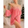 image:imageMakeMeChic Womens Lace Trim Sheer Lingerie Dress Chain Strap Long Sleeve Slip Mini NightgownPink