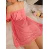 image:imageMakeMeChic Womens Lace Trim Sheer Lingerie Dress Chain Strap Long Sleeve Slip Mini NightgownPink