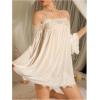 image:imageMakeMeChic Womens Lace Trim Sheer Lingerie Dress Chain Strap Long Sleeve Slip Mini NightgownWhite