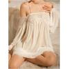 image:imageMakeMeChic Womens Lace Trim Sheer Lingerie Dress Chain Strap Long Sleeve Slip Mini NightgownWhite