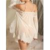image:imageMakeMeChic Womens Lace Trim Sheer Lingerie Dress Chain Strap Long Sleeve Slip Mini NightgownWhite