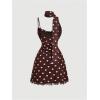 image:imageMakeMeChic Womens Polka Dots Halter Mini Dress Y2k Mesh Spaghetti Strap Party Going Out Dresses with ScarfBrown