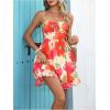 image:imageMakeMeChic Womens Summer Casual Cami Mini Dress Floral Shirred Waist Ruffle Hem Spaghetti Strap Short Dresses