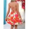 image:imageMakeMeChic Womens Summer Casual Cami Mini Dress Floral Shirred Waist Ruffle Hem Spaghetti Strap Short Dresses