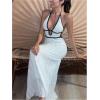 image:imageMakeMeChic Womens Summer Halter Maxi Dress Sleeveless Backless Cut Out Knitted Long DressesWhite