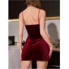 image:imageMakeMeChic Womens Velvet Floral Lace Nightgown Bow Knot Split Thigh Short Slip Dress NightwearBurgundy
