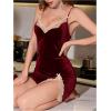 image:imageMakeMeChic Womens Velvet Floral Lace Nightgown Bow Knot Split Thigh Short Slip Dress NightwearBurgundy