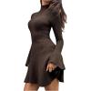 image:imageMakeMeChic Womens Bell Sleeve Sweater Dress Mock Neck A Line Flare Knit Mini DressesCoffee Brown