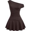 image:imageMakeMeChic Womens Fall Mini Dress Sleeveless Ruched A Line Ruffle Asymmetrical DressesCoffee