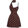 image:imageMakeMeChic Womens Polka Dots Halter Mini Dress Y2k Mesh Spaghetti Strap Party Going Out Dresses with ScarfBrown