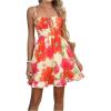 image:imageMakeMeChic Womens Summer Casual Cami Mini Dress Floral Shirred Waist Ruffle Hem Spaghetti Strap Short Dresses
