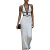 image:imageMakeMeChic Womens Summer Halter Maxi Dress Sleeveless Backless Cut Out Knitted Long DressesWhite