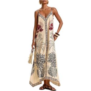 image:imageMakeMeChic Womens Boho Floral Cami Dress V Neck Spaghetti Strap Maxi Dresses SundressMulticolor