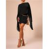 image:imageMakeMeChic Womens Boat Neck Cape Sleeve Mini Dress Ruched Bodycon Elegant Short DressesBlack