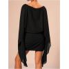 image:imageMakeMeChic Womens Boat Neck Cape Sleeve Mini Dress Ruched Bodycon Elegant Short DressesBlack