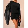 image:imageMakeMeChic Womens Boat Neck Cape Sleeve Mini Dress Ruched Bodycon Elegant Short DressesBlack