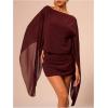 image:imageMakeMeChic Womens Boat Neck Cape Sleeve Mini Dress Ruched Bodycon Elegant Short DressesBrown