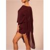 image:imageMakeMeChic Womens Boat Neck Cape Sleeve Mini Dress Ruched Bodycon Elegant Short DressesBrown