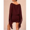image:imageMakeMeChic Womens Boat Neck Cape Sleeve Mini Dress Ruched Bodycon Elegant Short DressesBrown