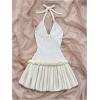 image:imageMakeMeChic Womens Halter Sweater Dress Tie Open Back Sleeveless Ruffle Y2k Knitted Mini DressesBeige