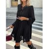 image:imageMakeMeChic Womens Lantern Sleeve Mini Dress Tie Front Pleated Smock Short DressesBlack