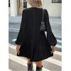 image:imageMakeMeChic Womens Lantern Sleeve Mini Dress Tie Front Pleated Smock Short DressesBlack