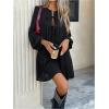 image:imageMakeMeChic Womens Lantern Sleeve Mini Dress Tie Front Pleated Smock Short DressesBlack