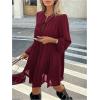 image:imageMakeMeChic Womens Lantern Sleeve Mini Dress Tie Front Pleated Smock Short DressesBurgundy