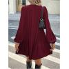 image:imageMakeMeChic Womens Lantern Sleeve Mini Dress Tie Front Pleated Smock Short DressesBurgundy