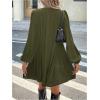 image:imageMakeMeChic Womens Lantern Sleeve Mini Dress Tie Front Pleated Smock Short DressesGreen