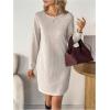 image:imageMakeMeChic Womens Long Sleeve Tshirt Dress Crew Neck Rib Knit Short Dresses