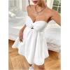 image:imageMakeMeChic Womens Ruched Twist Bandeau Short Dress Cut Out A Line Summer DressesWhite