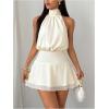 image:imageMakeMeChic Womens Sleeveless Haler Dress Mock Neck Tie Back A Line Flare Party Mini DressesBeige