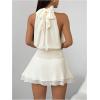 image:imageMakeMeChic Womens Sleeveless Haler Dress Mock Neck Tie Back A Line Flare Party Mini DressesBeige