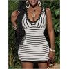 image:imageMakeMeChic Womens Striped Contrast Binding Mini Dress Sleeveless V Neck Bodycon Short DressesBlack and White