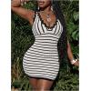 image:imageMakeMeChic Womens Striped Contrast Binding Mini Dress Sleeveless V Neck Bodycon Short DressesBlack and White