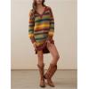 image:imageMakeMeChic Womens Striped V Neck Sweater Dress Long Sleeve Split Knit Short DressesMulticolor