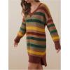 image:imageMakeMeChic Womens Striped V Neck Sweater Dress Long Sleeve Split Knit Short DressesMulticolor