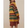 image:imageMakeMeChic Womens Striped V Neck Sweater Dress Long Sleeve Split Knit Short DressesMulticolor