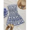 image:imageMakeMeChic Womens Summer Ruffle Dress Strapless Mini Dress Shirred Beach Vacation DressesBlue