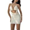 image:imageMakeMeChic Womens Bodycon Halter Mini Dress Textured Cut Out Summer Short DressesApricot