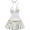 image:imageMakeMeChic Womens Halter Sweater Dress Tie Open Back Sleeveless Ruffle Y2k Knitted Mini DressesBeige