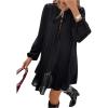 image:imageMakeMeChic Womens Lantern Sleeve Mini Dress Tie Front Pleated Smock Short DressesBlack
