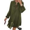 image:imageMakeMeChic Womens Lantern Sleeve Mini Dress Tie Front Pleated Smock Short DressesGreen