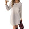 image:imageMakeMeChic Womens Long Sleeve Tshirt Dress Crew Neck Rib Knit Short Dresses