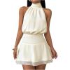 image:imageMakeMeChic Womens Sleeveless Haler Dress Mock Neck Tie Back A Line Flare Party Mini DressesBeige
