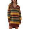 image:imageMakeMeChic Womens Striped V Neck Sweater Dress Long Sleeve Split Knit Short DressesMulticolor
