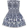 image:imageMakeMeChic Womens Summer Ruffle Dress Strapless Mini Dress Shirred Beach Vacation DressesBlue