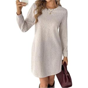 image:imageMakeMeChic Womens Long Sleeve Tshirt Dress Crew Neck Rib Knit Short Dresses